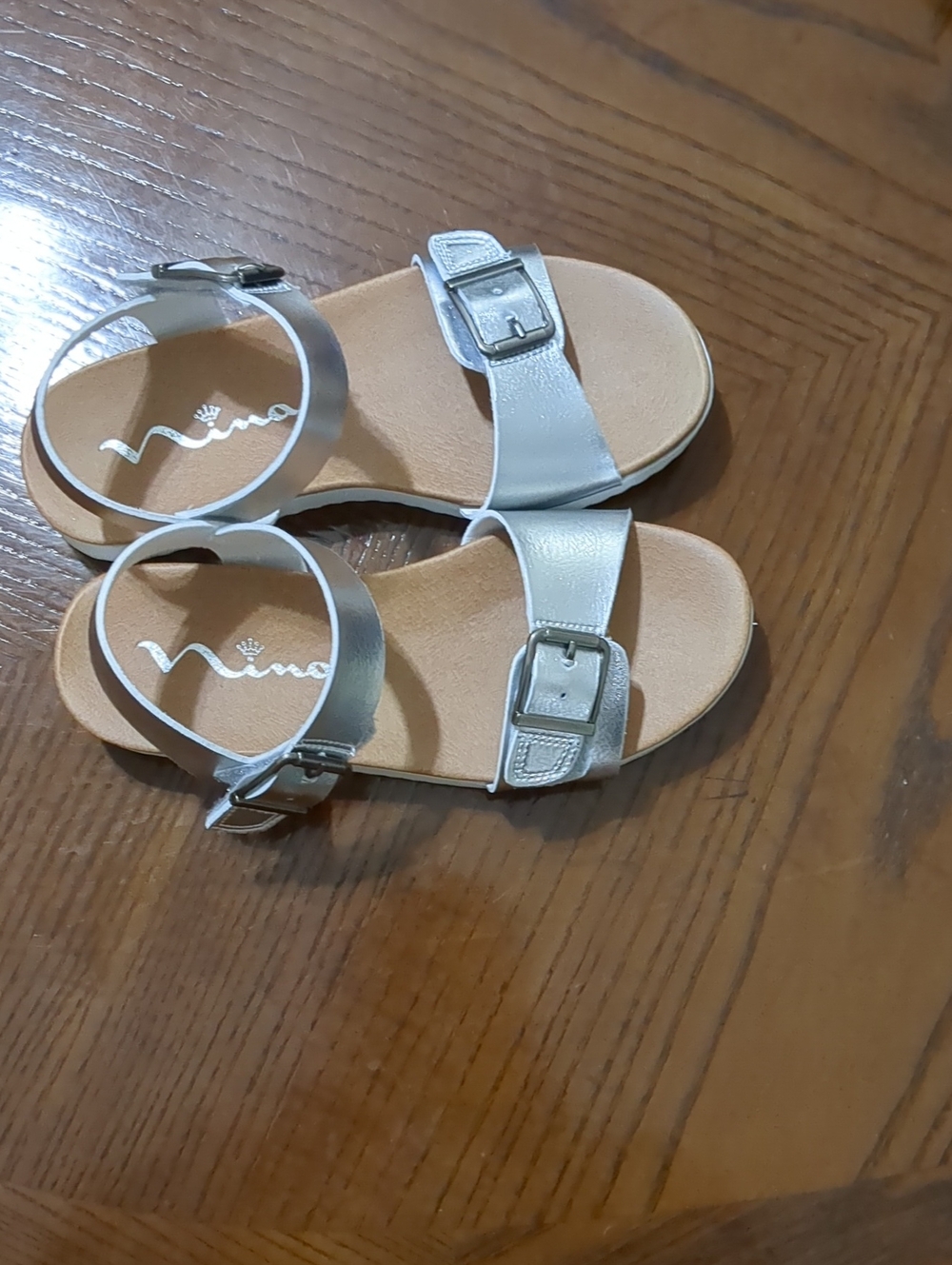 Nina Metallic Silver Girls Buckle Sandals